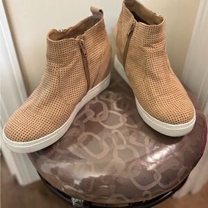 Tan Perforated High-Top Women's Sneaker type casual shoe